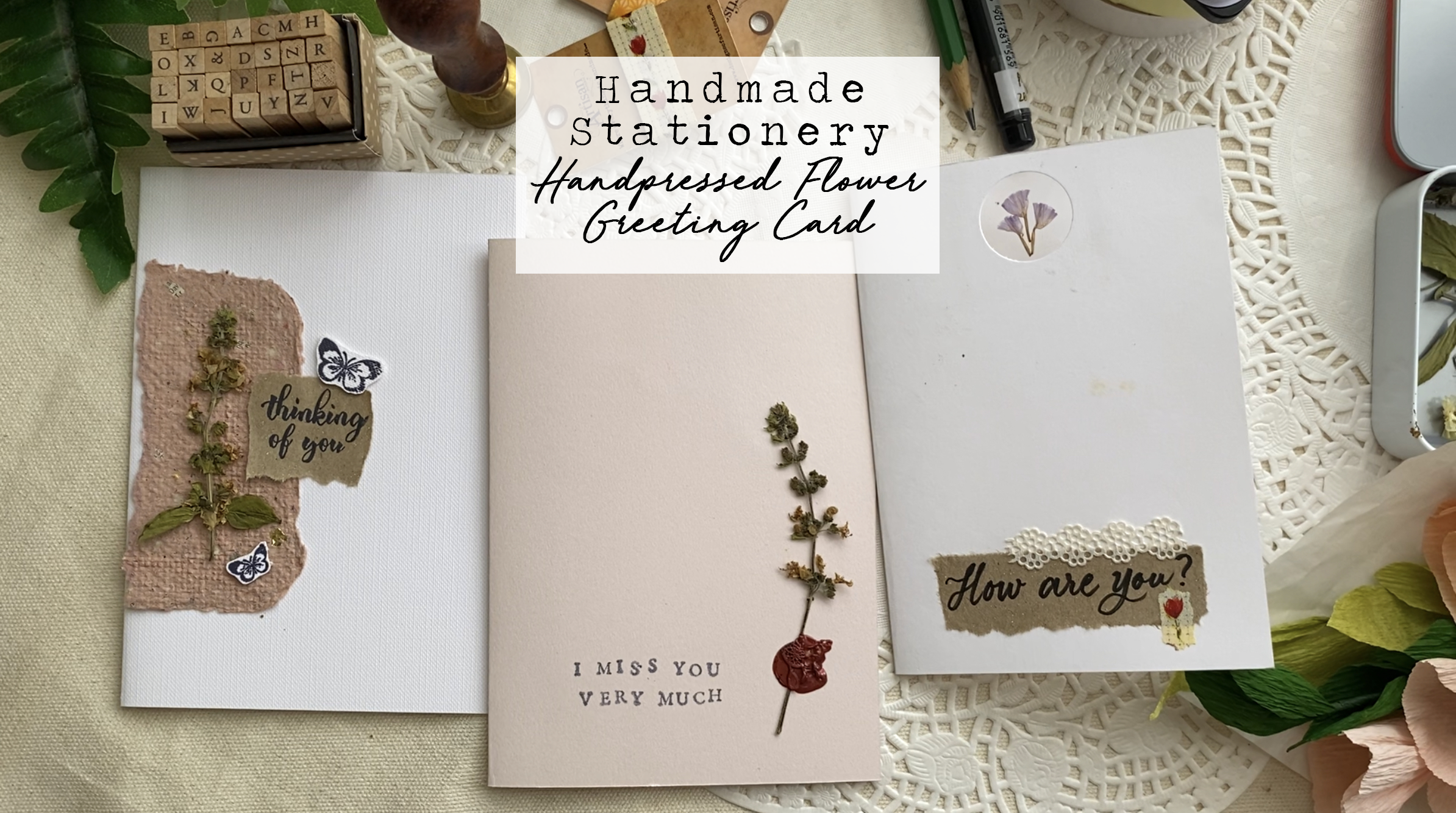 3 Hand Pressed Flowers Greeting Card
